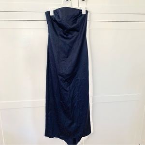 Sally USA Navy Blue Strapless Floral Maxi Evening Dress Size Small